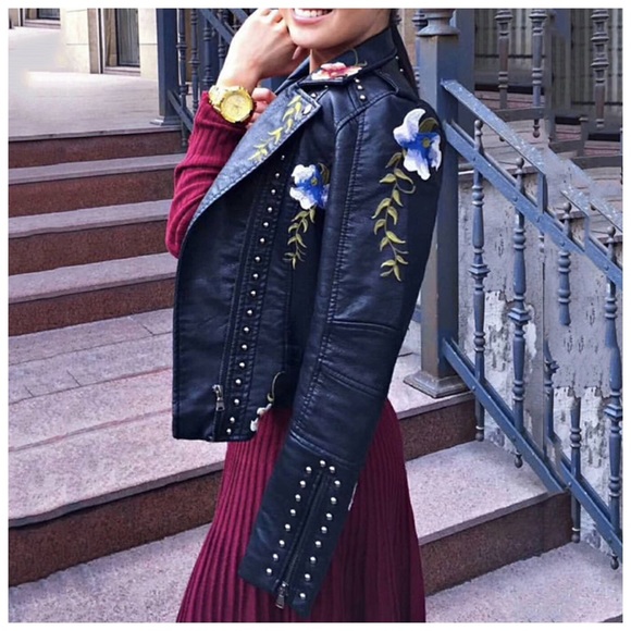 Soft Vegan Leather Embroidery Jacket - Picture 9 of 13